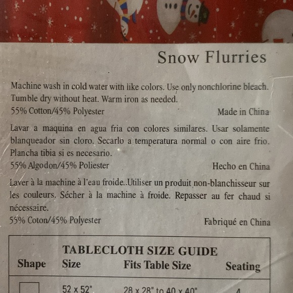 Bardwil Seasons "Snow Flurries" Cotton/Polyester Oblong 60" x 102" NWT - Picture 7 of 7